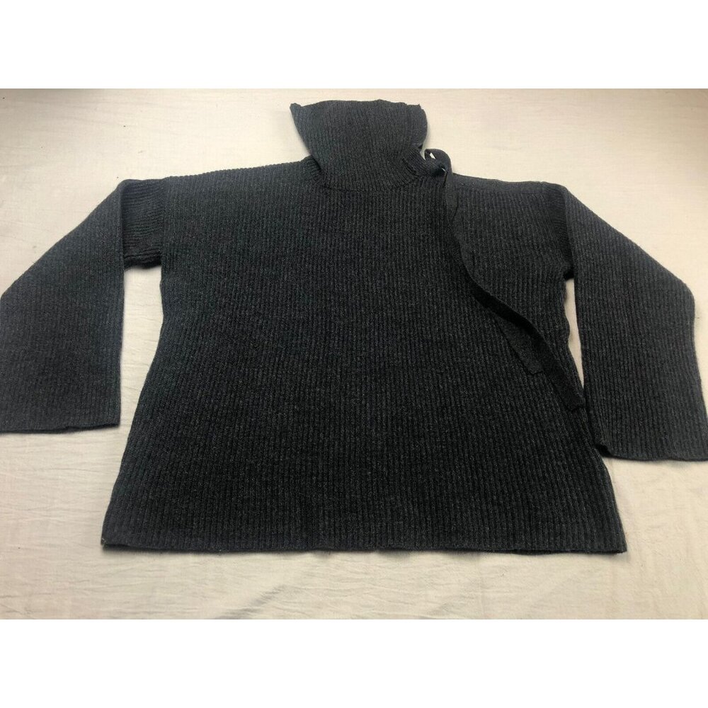 AllSaints Sura Tie Neck Wool-Blend Dark Grey Jumper Woman Size Medium Open